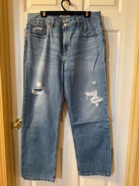 Levi’s Low Pro Straight Leg Jeans - Light Wash Distressed Denim W32